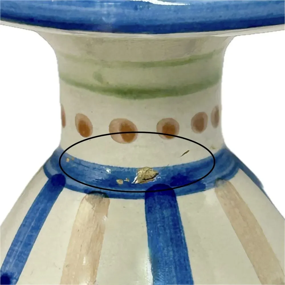 M. A. Hadley Pottery Triple Candlestick‎ Holder Chipped